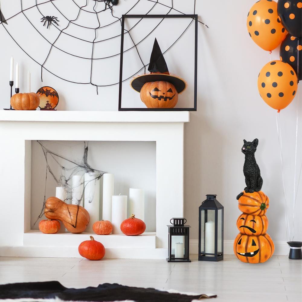 32 in. Halloween Black Cat and Pumpkins Stack - Hercitys