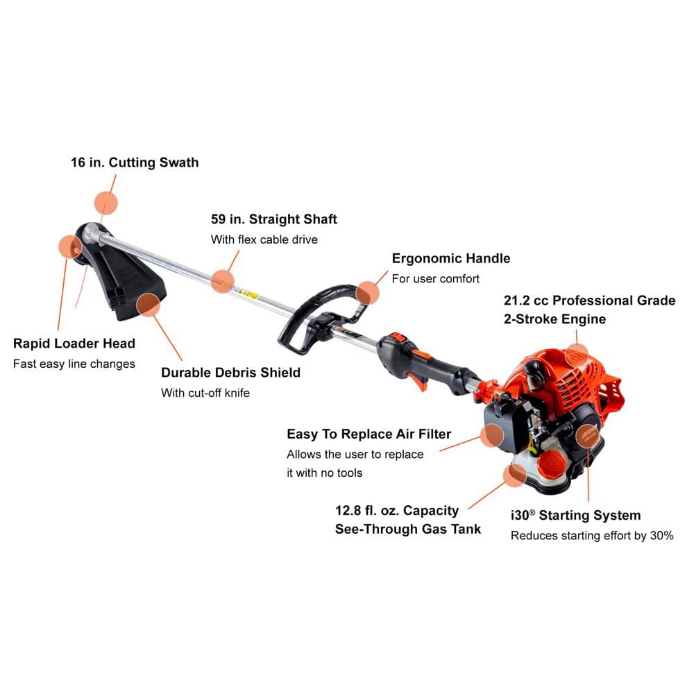 21.2 cc Gas 2-Stroke Straight Shaft String Trimmer with Rapid-Loader Trimmer Head and 16 in. Cutting Swath - Hercitys