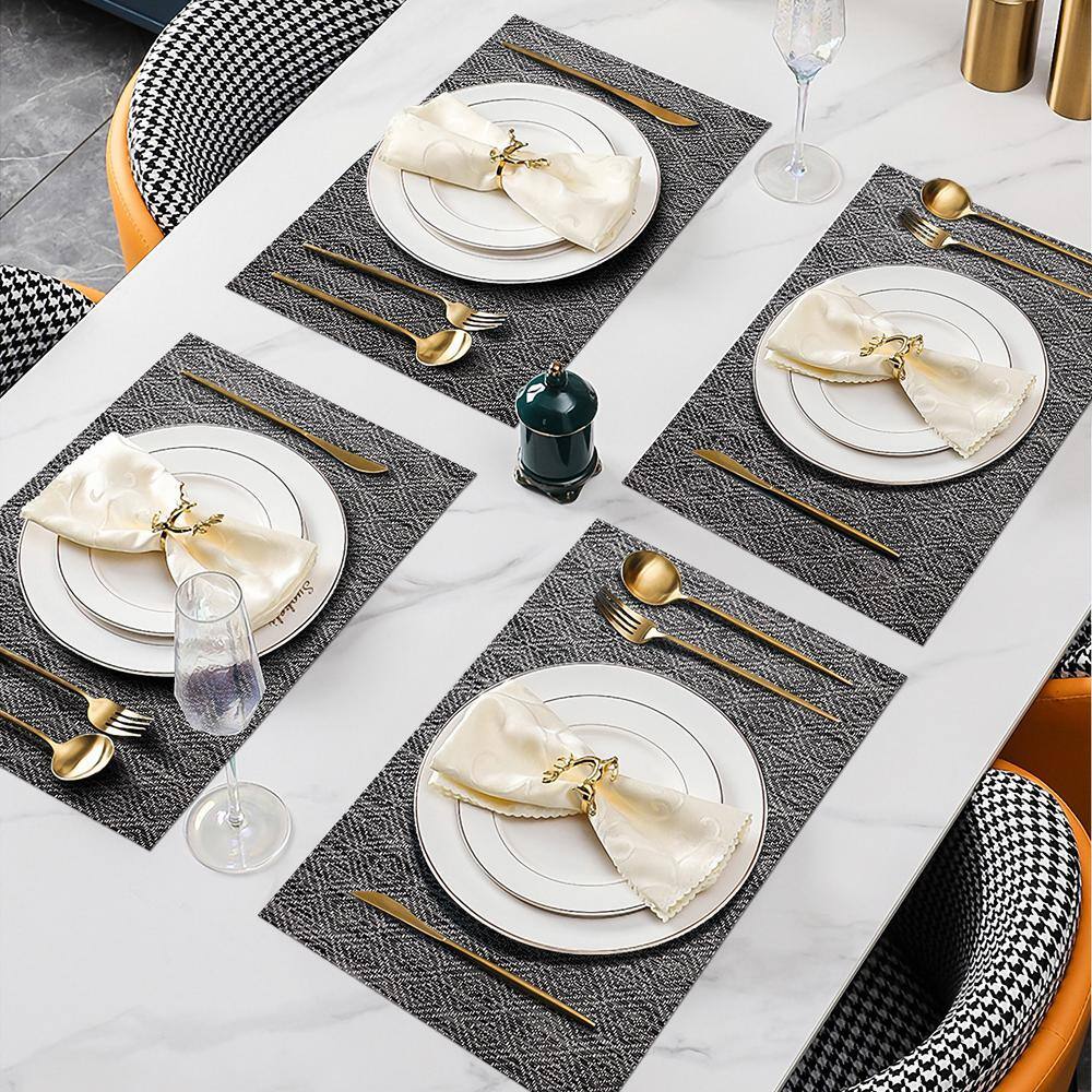 18 in. x 12 in. Black Crossweave Vinyl Placemat (Set of 4) - Hercitys