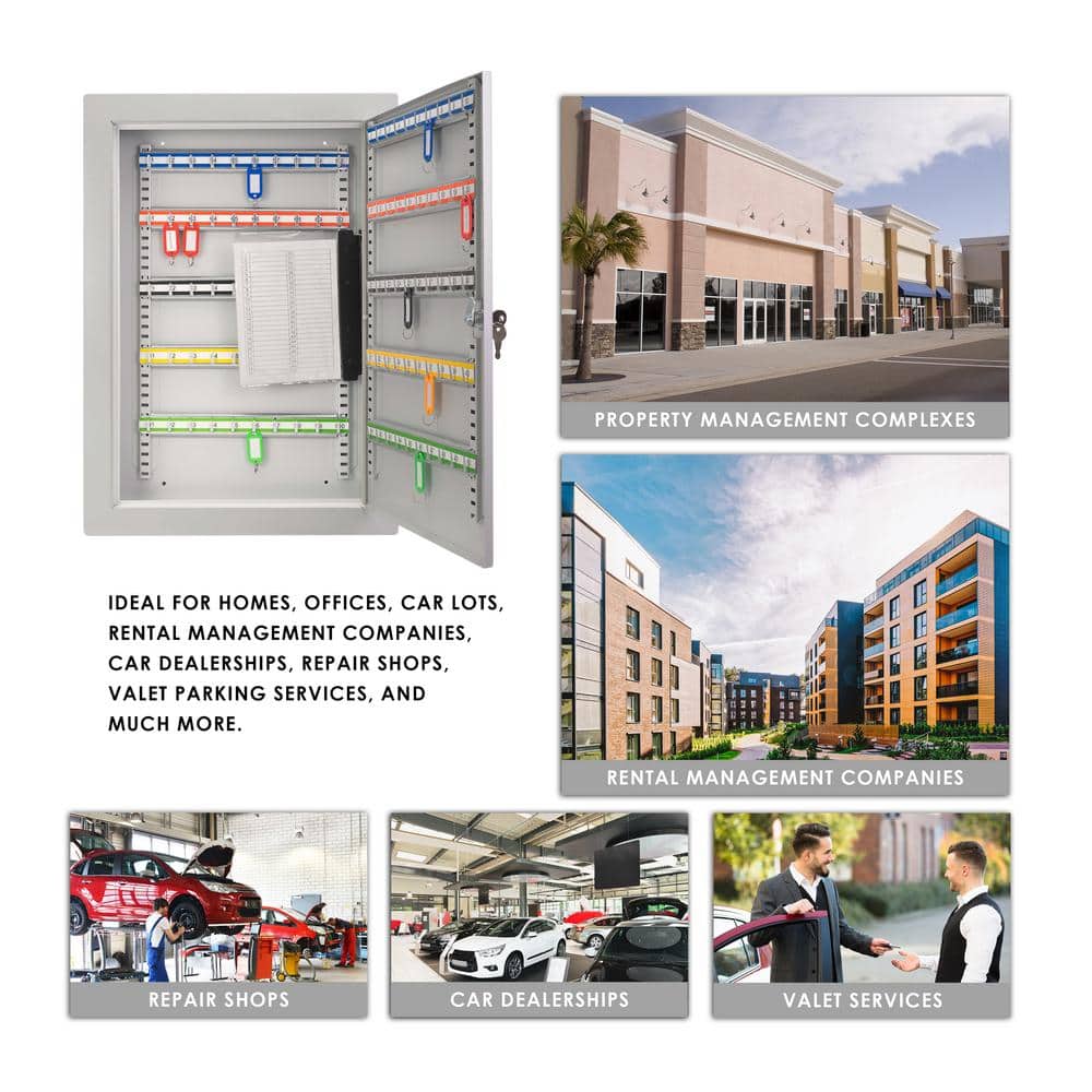 100 Keys Adjustable in Wall Key Lock Box, Grey - Hercitys