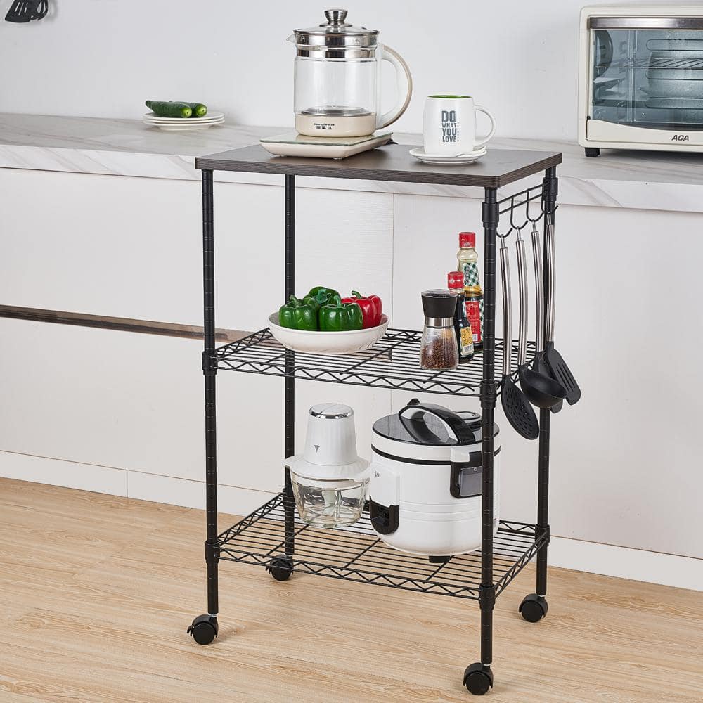 4-Wheeled Metal Multi-functional Kitchen Utility Cart in Black - Hercitys