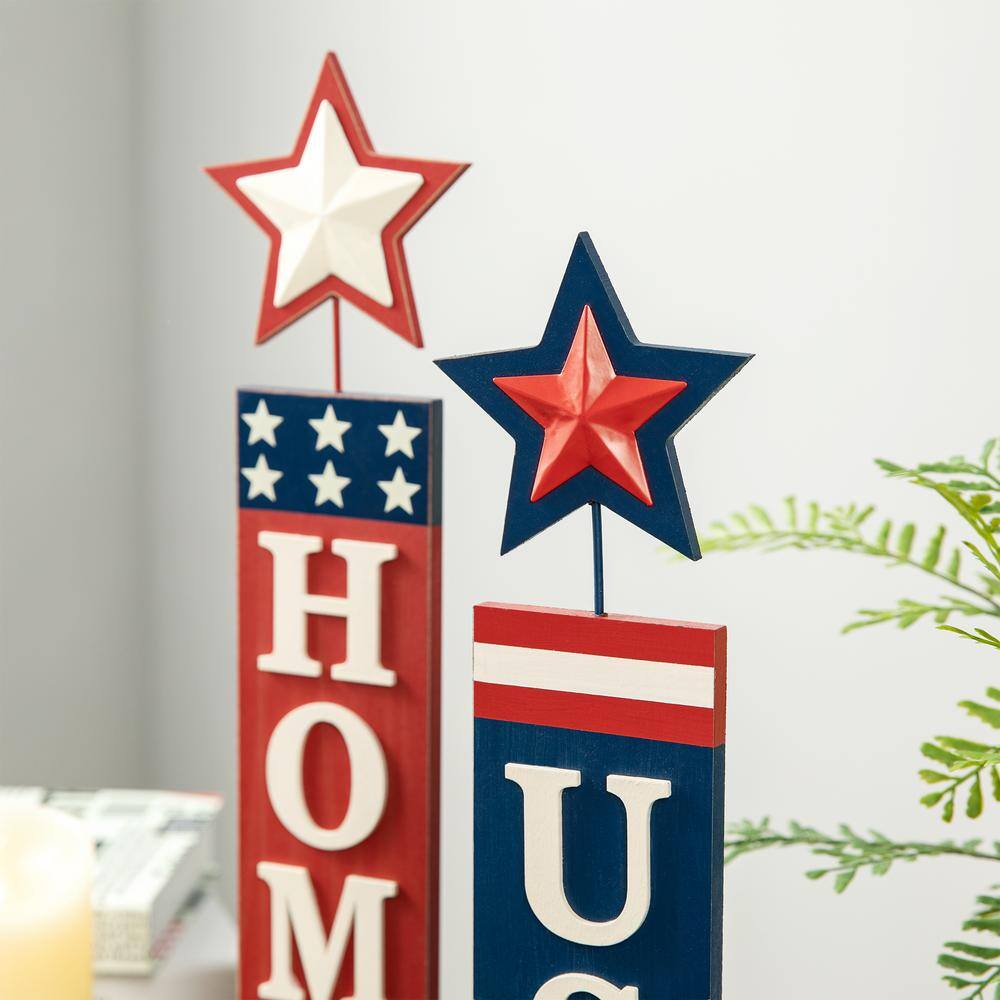 16.25 in. H Wooden Patriotic/Americana Firecracker Table Sign (Set of 2) - Hercitys