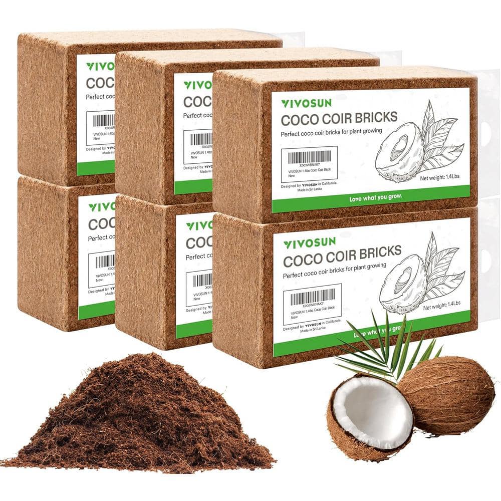 1.4 lbs. Organic Compressed Coconut Coir Brick Coconut Fiber Substrate (6-Pack) - Hercitys
