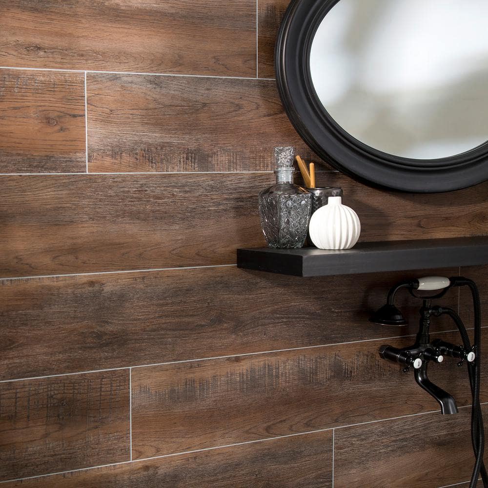 47 in. L x 7.2 in. W Oak Mocha No Grout Vinyl Wall Tile (16.3 sq. ft./case) - Hercitys