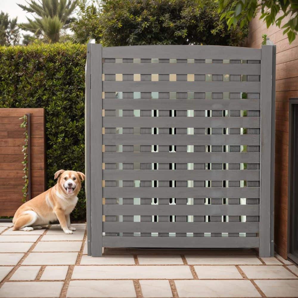 38 in. 3-Panels Wood Garden Privacy Fence in Gray - Hercitys