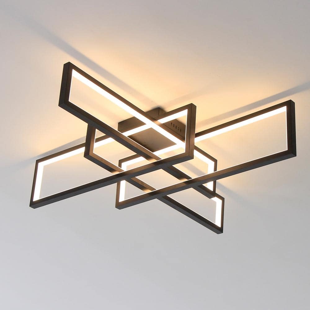 32.2 in. 4-Light Black Rectangle LED Dimmable Flush Mount for Dining Living Room - Hercitys