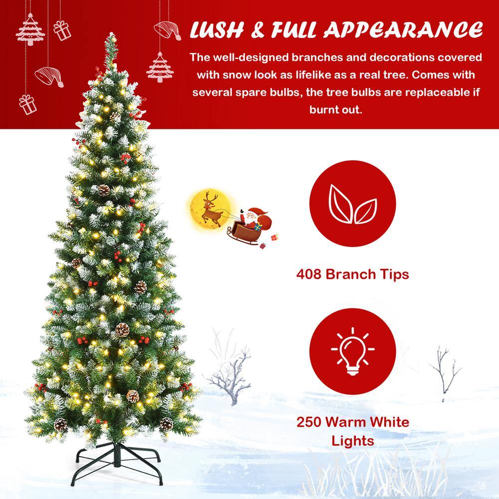 5 ft. Pre-Lit Hinged Christmas Tree Artificial Pencil Xmas Tree with LED Lights - Hercitys
