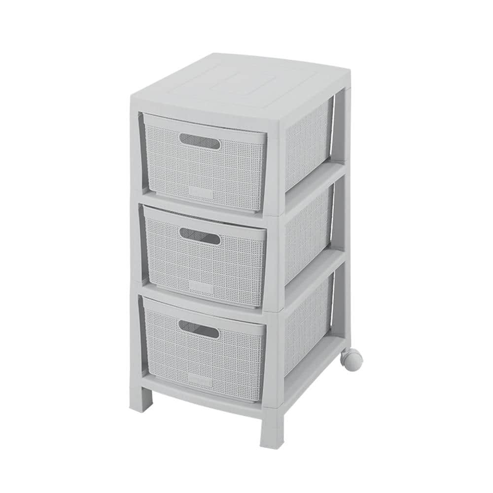 3 Drawer Resin Wheeled Rolling Storage Cart in Gray - Hercitys