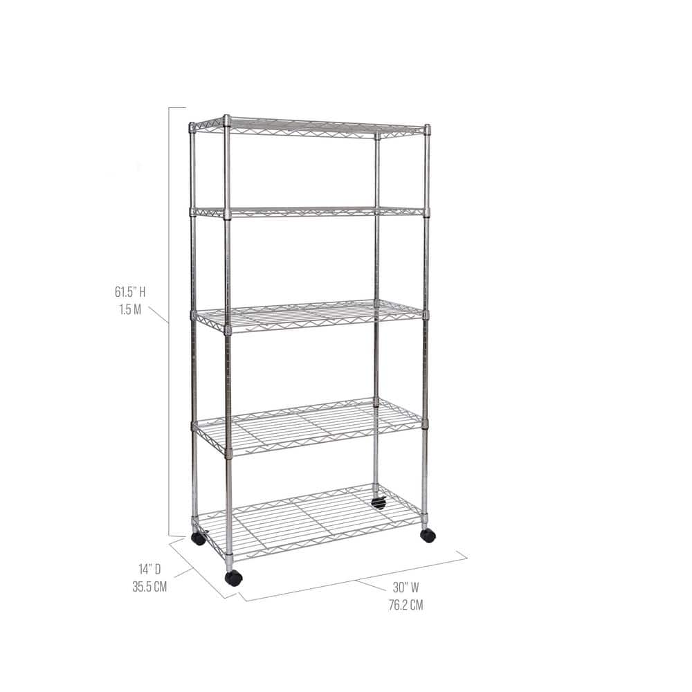 5-Tier Steel Wire Shelving System in Zinc (30 in. W x 14 in. D x 61.5 in. H) - Hercitys
