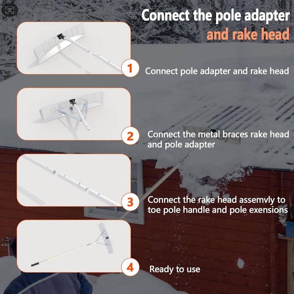252 in. Aluminum Telescoping Handle Snow Roof Rake Shovel Large Blade Removal Tool with Extendable Poles - Hercitys
