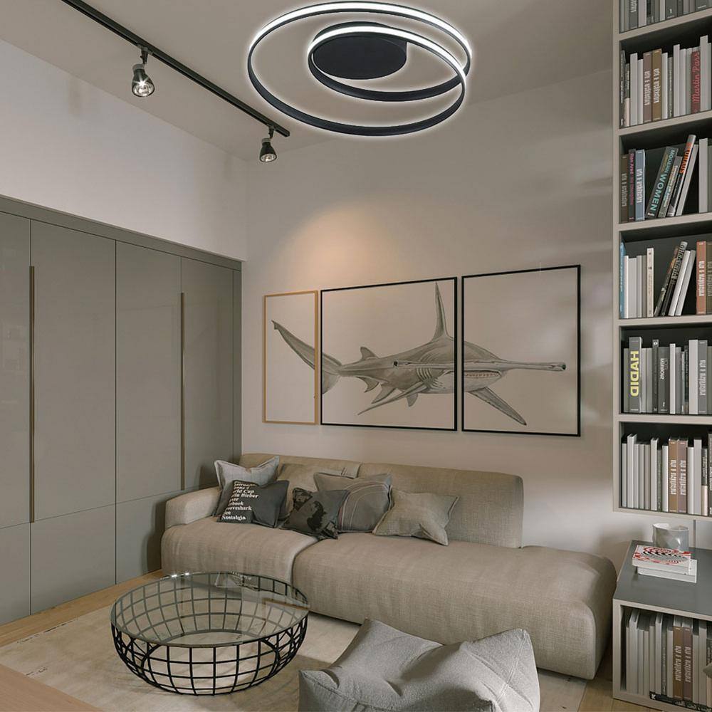 23.62 in. 1-Light Modern Creative Design Black Selectable LED Flush Mount Ceiling Light with Remote Control - Hercitys
