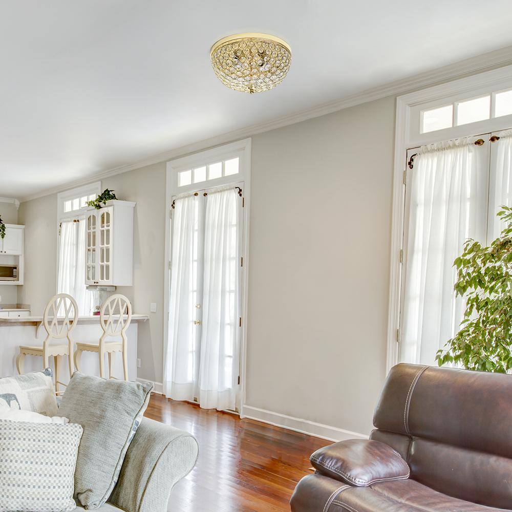 2-Light Elipse Gold Crystal Flush Mount Ceiling Light - Hercitys