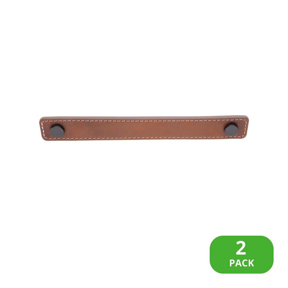 2-Pack Saddle Leather 6 in. (152 mm) Center-to-Center Rustic Matte Black Drawer Pull - Hercitys