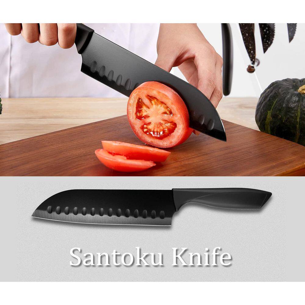 19-Piece High Carbon Stainless Steel Sharp Serrated Steak Knives Set, All in One Kitchen Knife Set with Block, Black - Hercitys