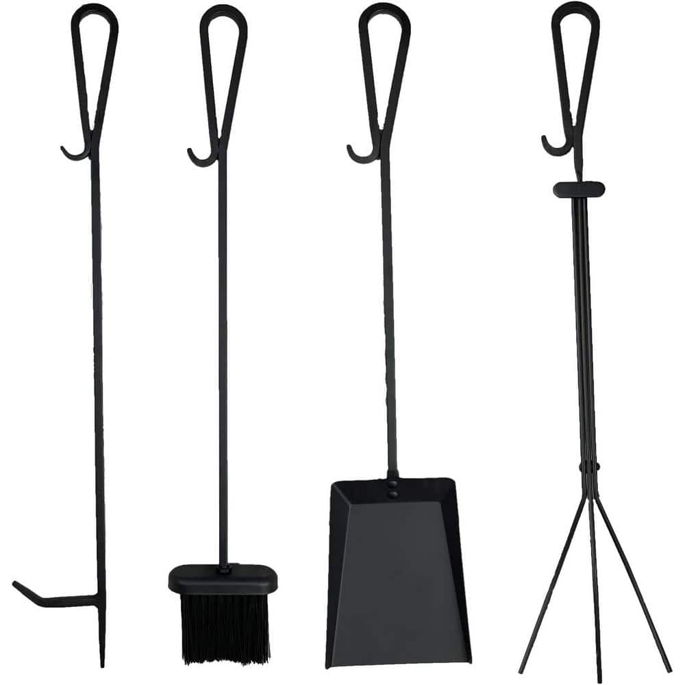 5-Pieces Ashman Fireplace Iron Standing Tools Set with Heavy Crook Handles - Hercitys