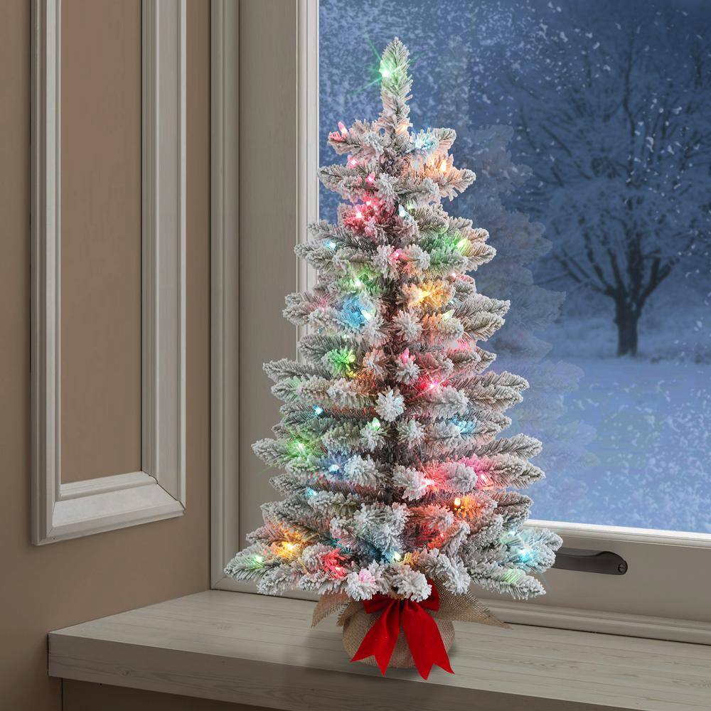 3 ft. Prelit Flocked Fraser Fir Artificial Christmas Tree - Hercitys