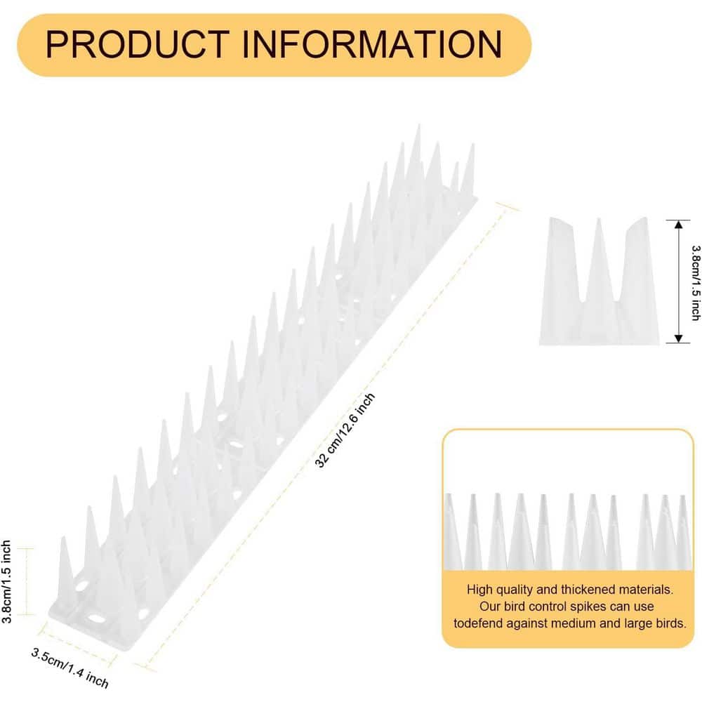 12. 5 in. Plastic Bird Spikes 14.7 ft. Coverage Frosted White - Hercitys