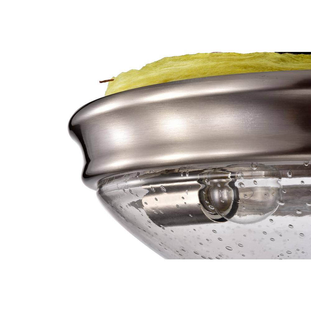 13 in. 2-Light Brushed Nickel Modern Flush Mount with Seeded Glass Shade - Hercitys