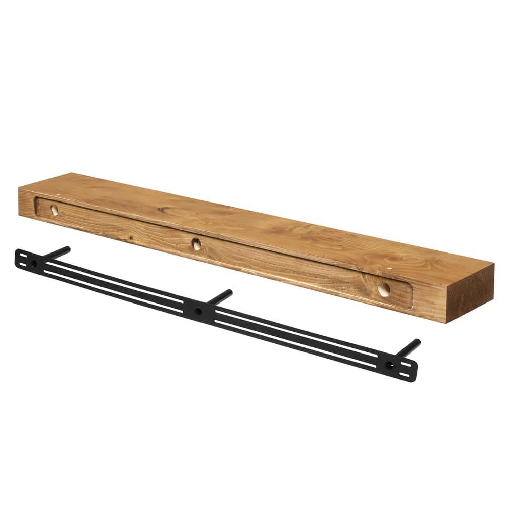 24 in. Aged Oak Smooth Timber Floating Shelf-Versatile Wood Mantel and Wall Shelf - Hercitys