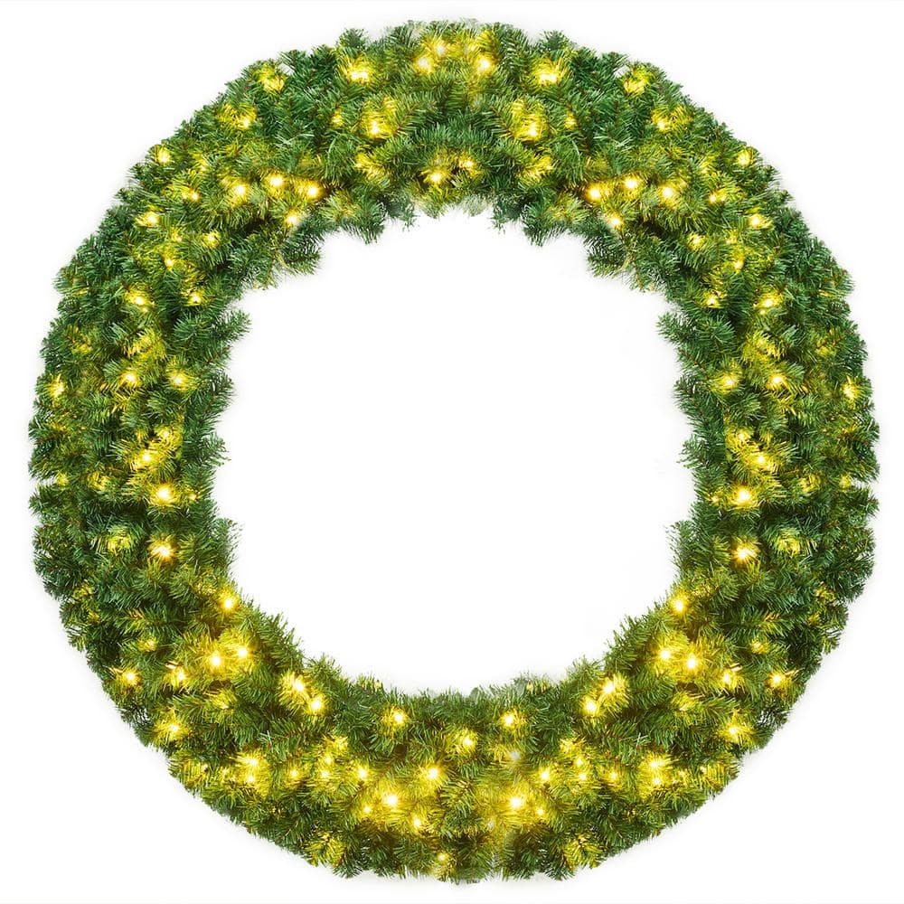 48 in. Green Cordless Pre-Lit LED Artificial Christmas Wreath 714 Tips with 200 LED Light and Timer - Hercitys