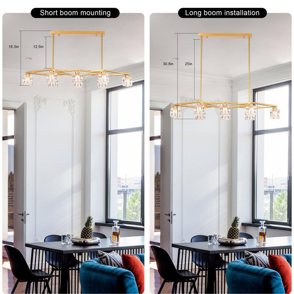 38.4 in. 8-Light Gold Modern Semi-Flush Mount Crystal Chandelier With Crystal Shade and 8-G9 Bulbs Included - Hercitys