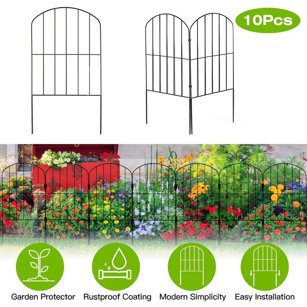 23.93 in. Black iron Garden Fence-Rustproof Arched Animal Barrier, , Customizable Yard & Patio Decor （10Pcs） - Hercitys