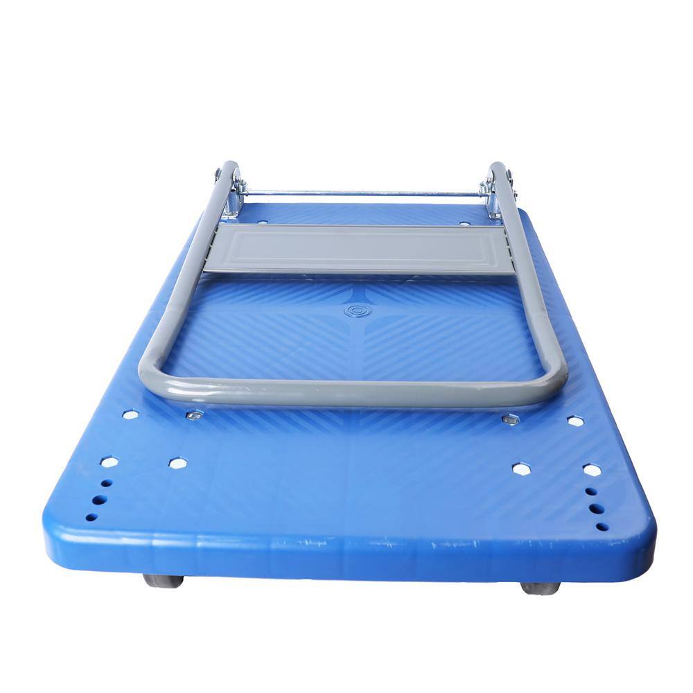 15.87 cu. ft. Camel Grey Blue Folding Metal Garden Cart with PU Wheels and Swivel Push Handle Flat Bed Wagon - Hercitys