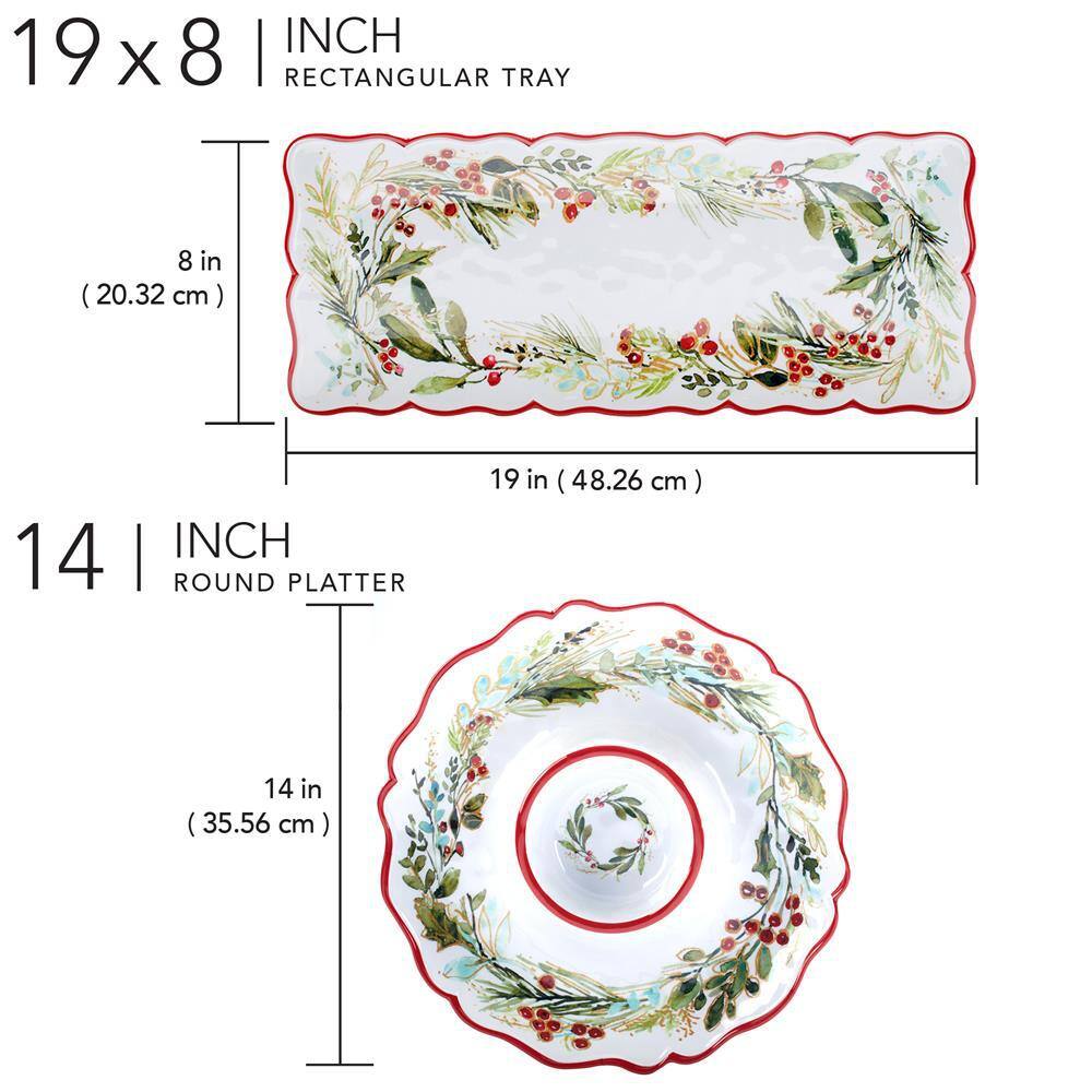 14 in. Multi-Colored Christmas Gatherings Melamine Platter (Set of 2) - Hercitys
