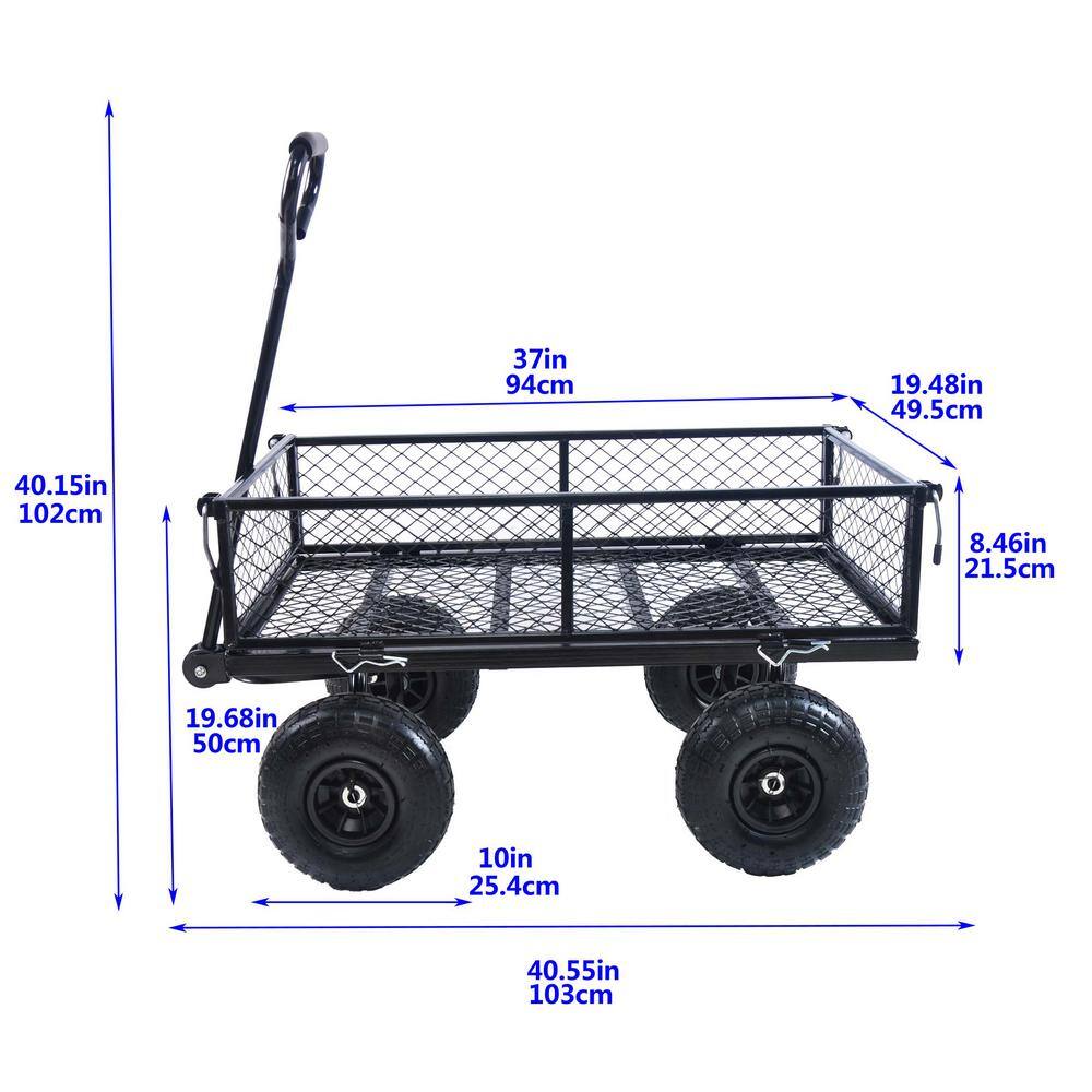 3.5 cu.ft. Black Metal Folding Garden Cart with Metal Net - Hercitys