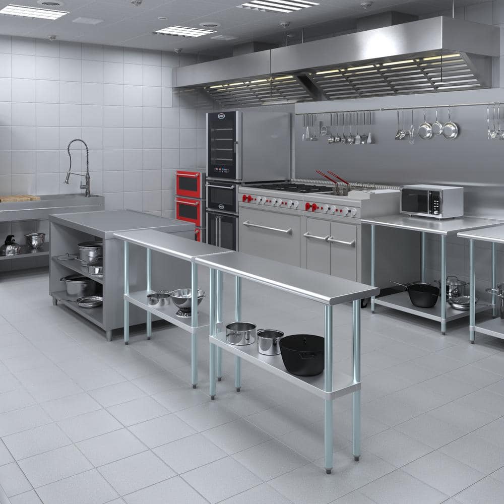 14 in. x 48 in. Stainless Steel Kitchen Utility Table with Adjustable Bottom Shelf - Hercitys