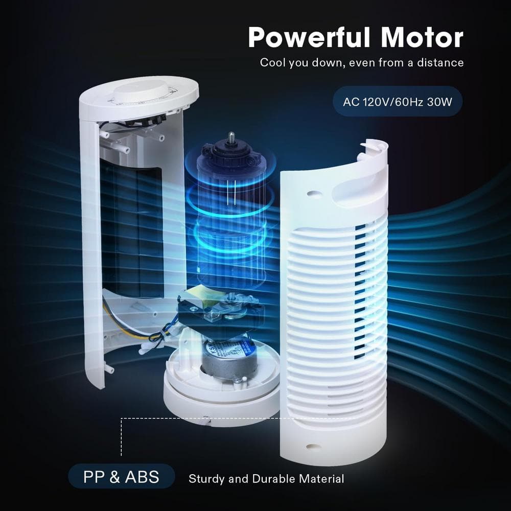 13 in. 3 Fan Speeds 4.45 in Fan Diameter Tower Fan in White with 70° Oscillation - Hercitys
