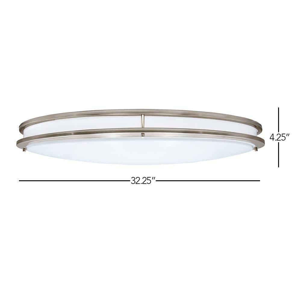32 in. Oval LED Ceiling Mount Fixture, Dual Ring Satin Nickel, Dimmable, 3 CCT 3000K-5000K, 5500 Lumens - Hercitys