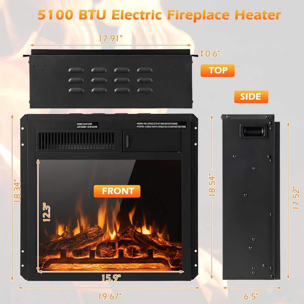 18” Electric Fireplace Insert 5100 BTU Freestanding Heater with Remote Control - Hercitys