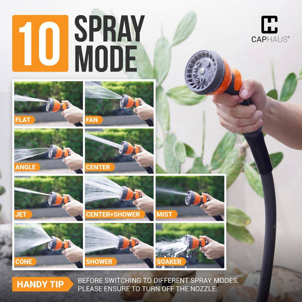 5/8 in. Dia. x 50 ft. Garden Hose with 10 Spray Patterns Nozzle and 3/4 in. NH Solid Brass Fittings, Durable PVC Hose - Hercitys