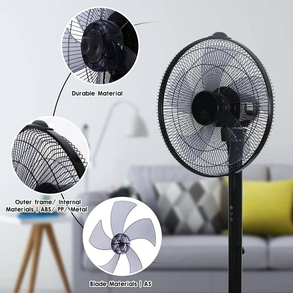 49.5 in. Oscillating Adjustable 12-Levels Speed Black Pedestal Fan with Remote Control and Timer - Hercitys