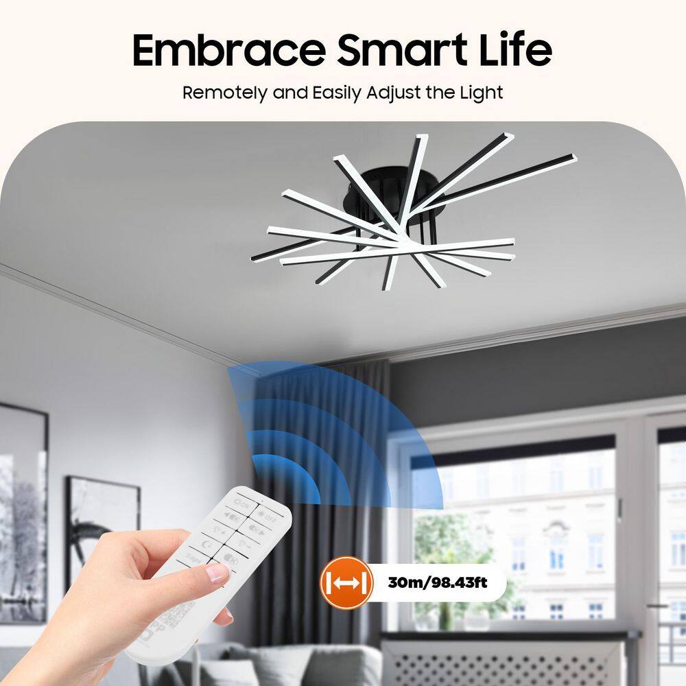 42.5 in. 7-Light Black Integrated LED Modern Creative Flush Mount Ceiling Lamp - Hercitys