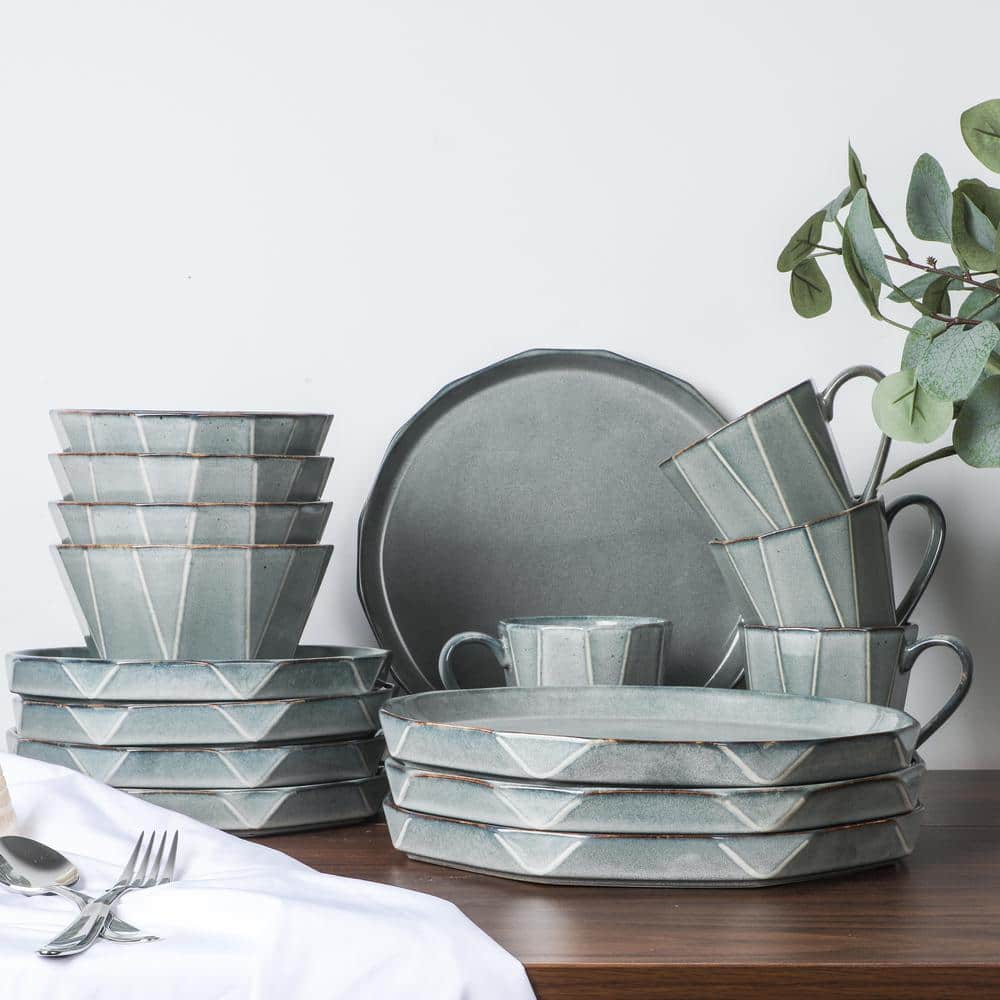 16-Piece Stonewashed Gray Stoneware Dinnerware Set - Hercitys