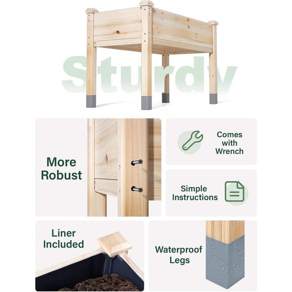 49 in. x 25 in. x 31 in. Wood Raised Garden Bed with Linner – Waterproof Legs - Hercitys