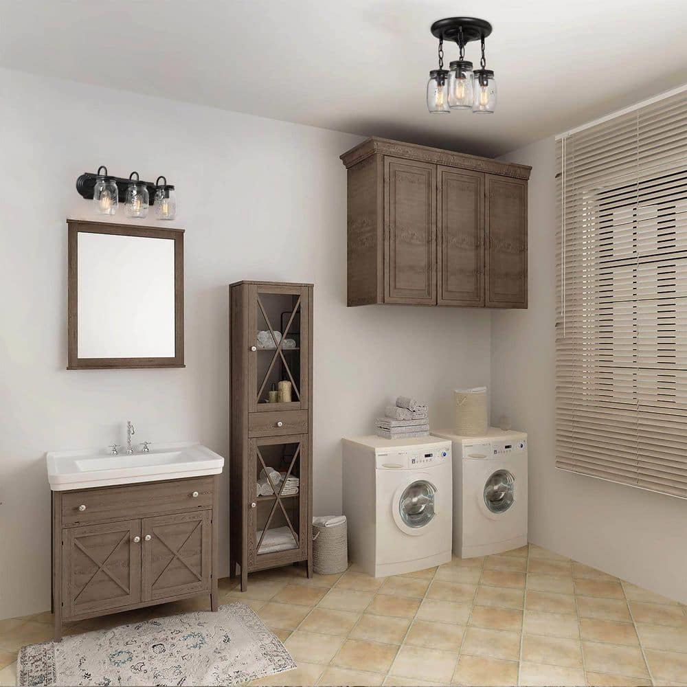 3-Light Modern Farmhouse Semi-Flush Mount Oil-Rubbed Bronze Classic Mason Jar Kitchen Ceiling Light - Hercitys