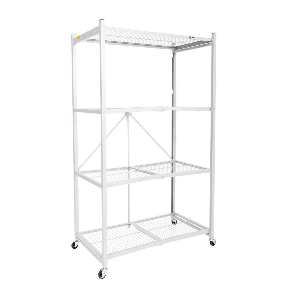 21 in. x 36 in. 60 in. Wheeled 4-Shelf Folding Steel Wire Shelving White - Hercitys
