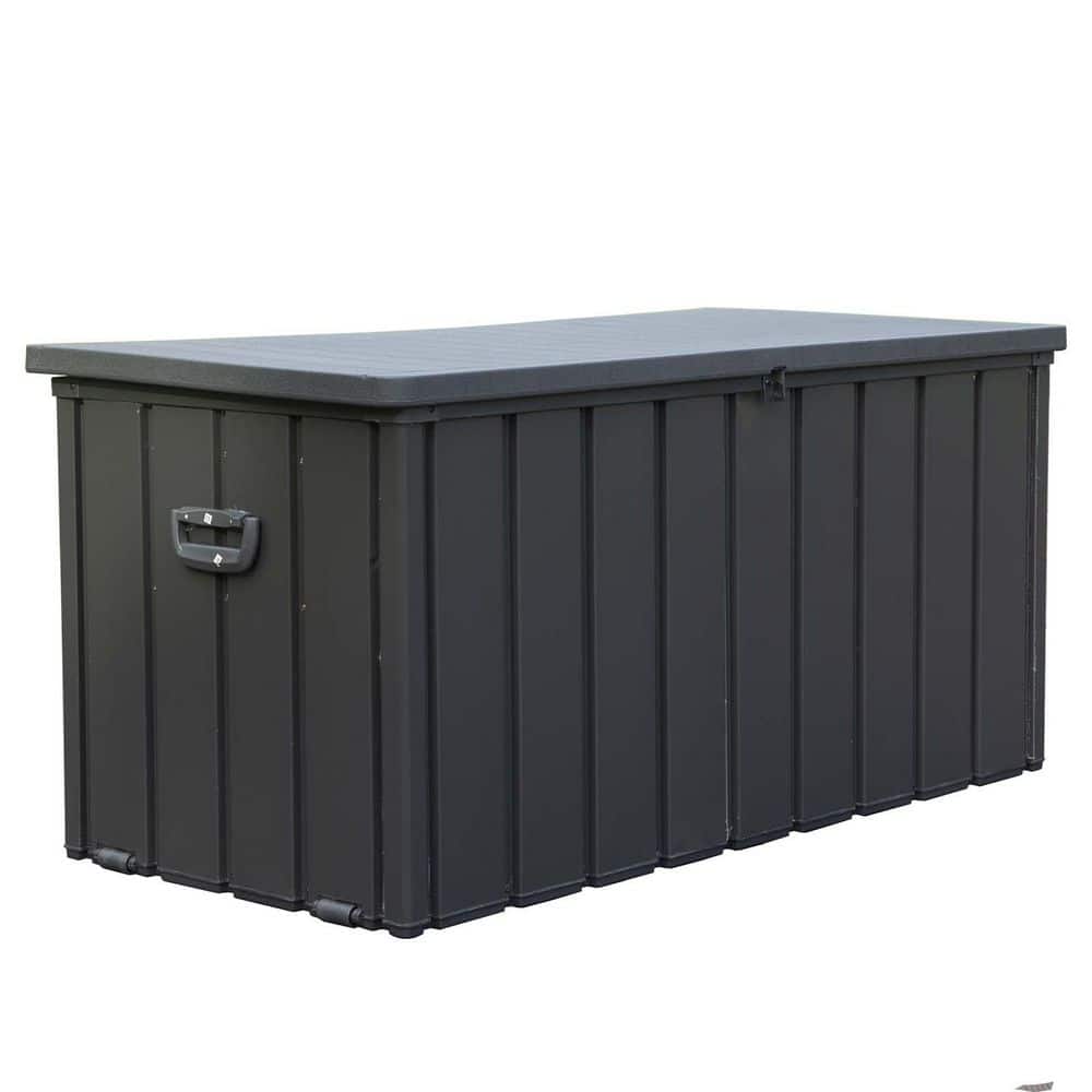 100 Gal. Dark Gray Steel Outdoor Deck Box Waterproof Patio Storage Bin for Outside Supplies, Pool Accessories, Lockable - Hercitys