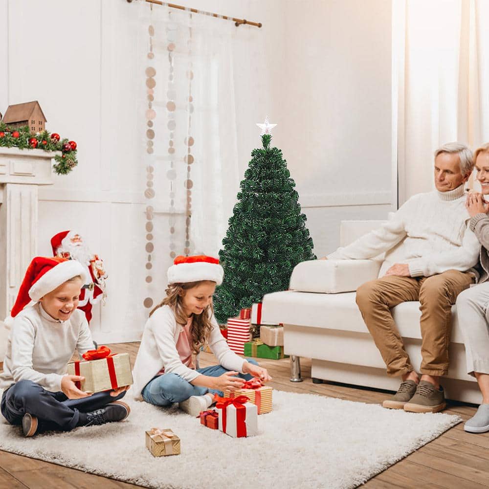 5 ft. Pre-Lit Artificial Christmas Tree Fiber Optic Multi-Color LED Lights and Stand - Hercitys