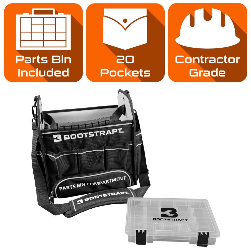 12 in. Electrician’s Tote Bag with Integrated Parts Bin Compartment - Hercitys