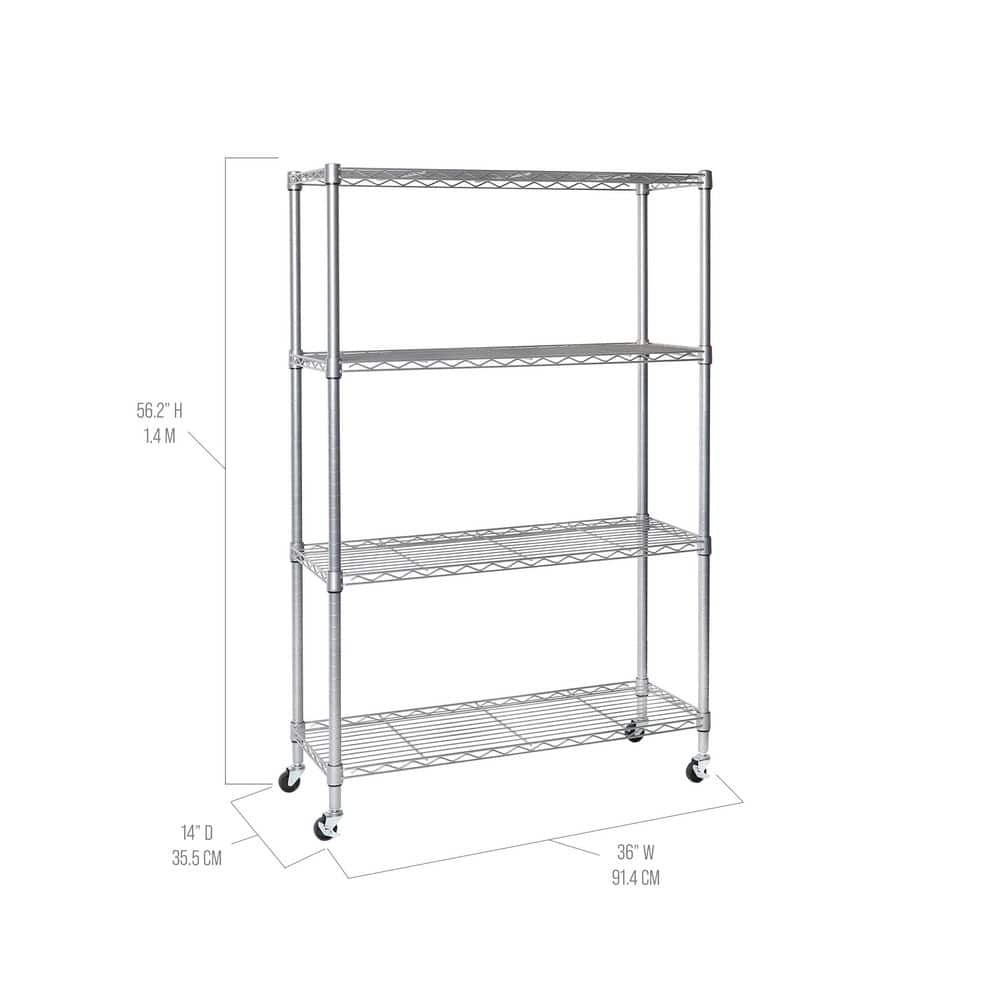 4-Tier Steel Wire Shelving System in Silver (36 in. W x 14 in. D x 56.5 in. H) - Hercitys