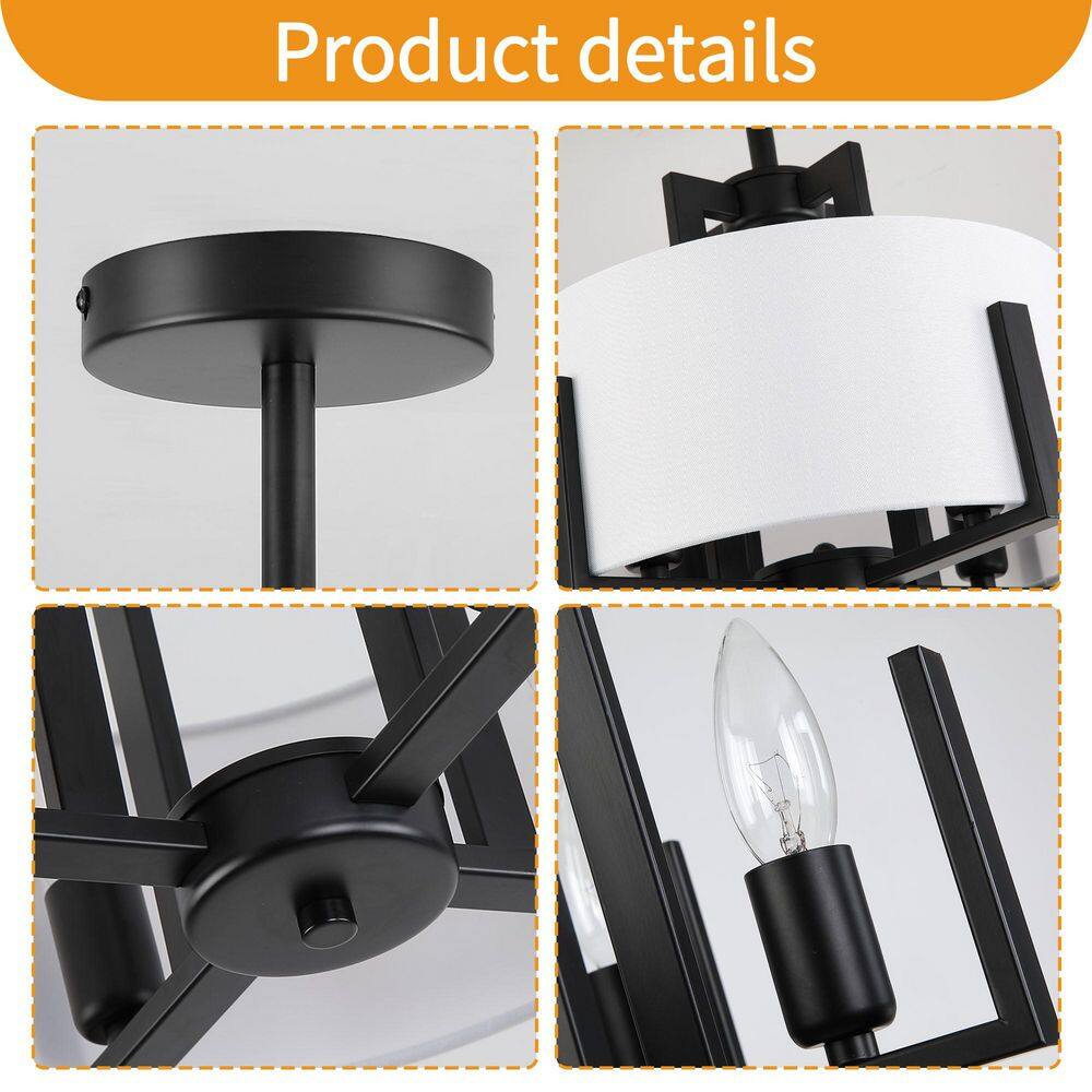 12.9 in. 4-Light Fabric Drum Shade Semi Flush Mount Ceiling Light Fixture - Hercitys