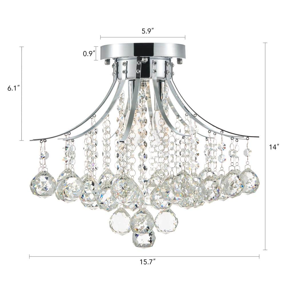 3-Light Chrome Flush Mount with Crystal Shade - Hercitys
