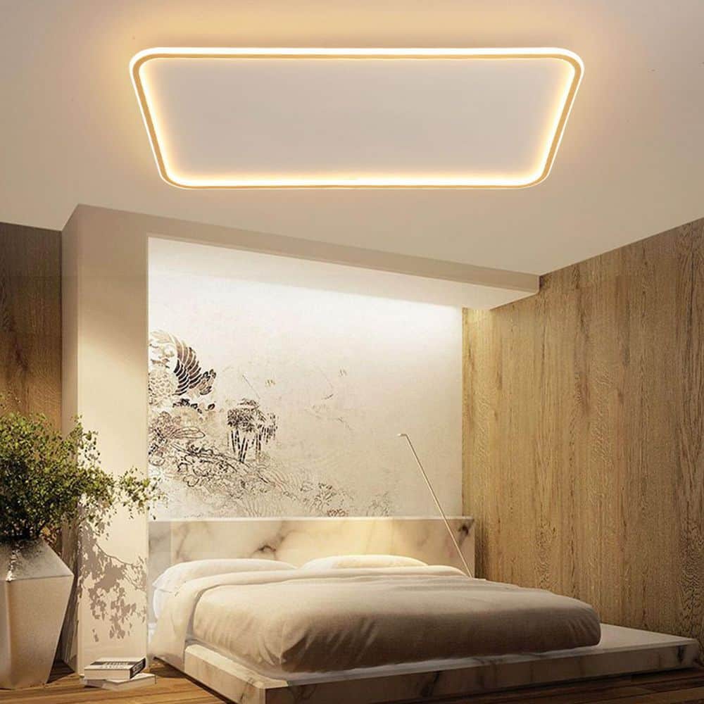35.5 in. 1-Light White Modern Rectangular Shape Selectable LED Flush Mount Ceiling Light - Hercitys