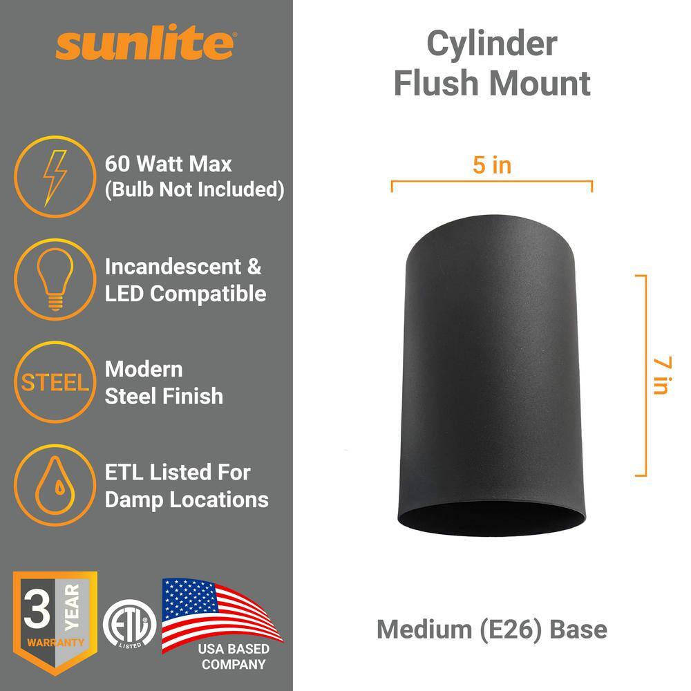 5 in. 1-Light Modern Cylinder Matte Black Finish Flush Mount with No Bulbs Included (3-Pack) - Hercitys