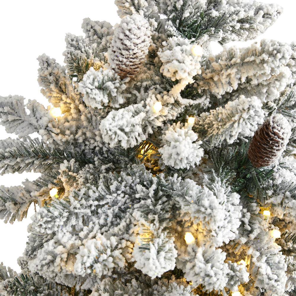 4 ft. Pre-Lit Flocked Livingston Fir Artificial Christmas Tree with Pine Cones and 150 Clear Warm LED Lights - Hercitys
