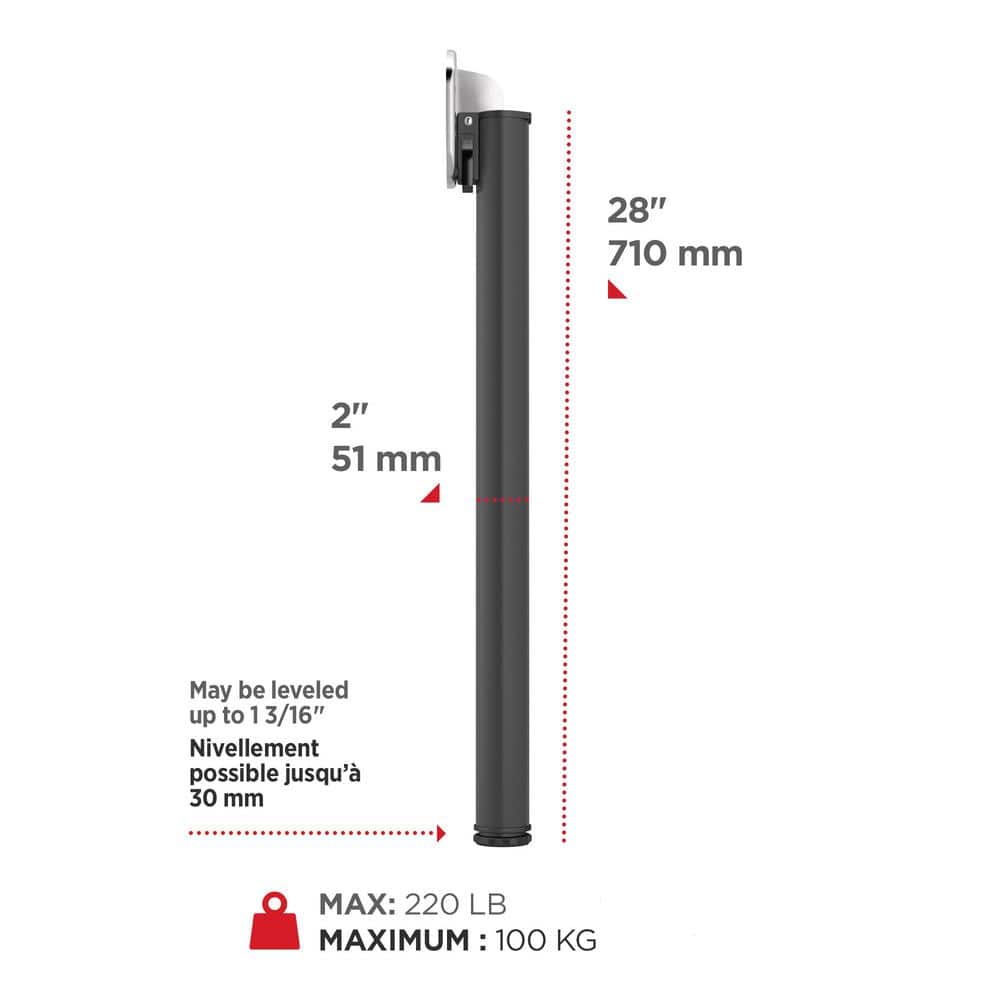 28 in. (711 mm) Matte Black Metal Folding Table Leg with Leveling Glide - Hercitys